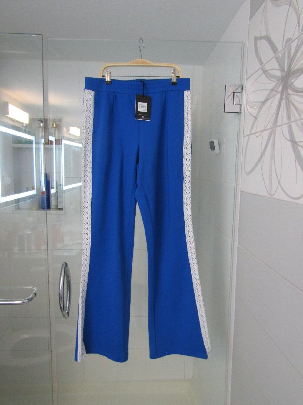 NWT's Lapis  Blue UPSIDE Bahia Petra Flare Pants with White Lace--M/Medium